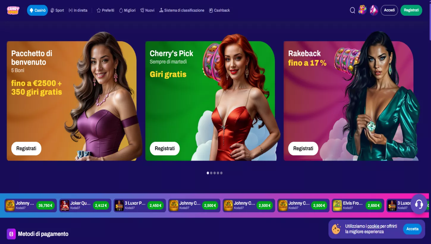 Pagina principale di Candy Spinz Casino