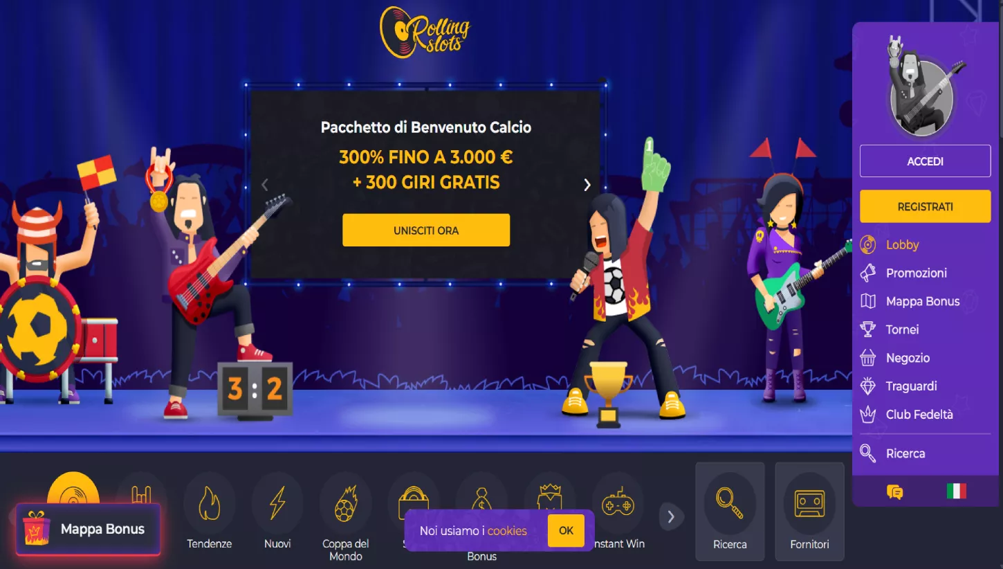 Pagina principale di Rolling Slots